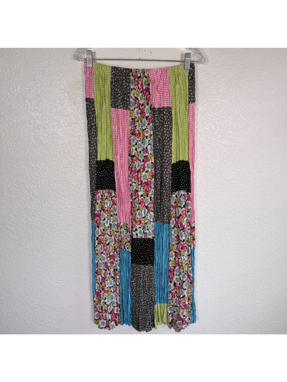 Vintage Lucia Lukken Broomskirt Skirt Womens Medium Patchwork Floral Pleat Boho